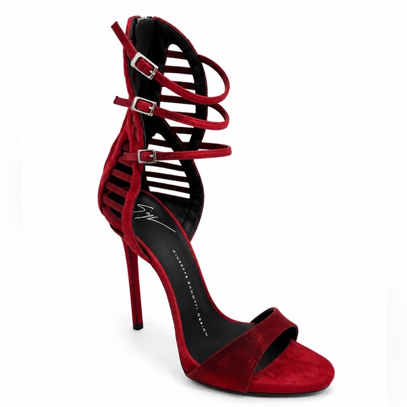 Giuseppe Zanotti Shoes - Giuseppe Zanotti Red Suede Multi-Strap Stiletto Sandals